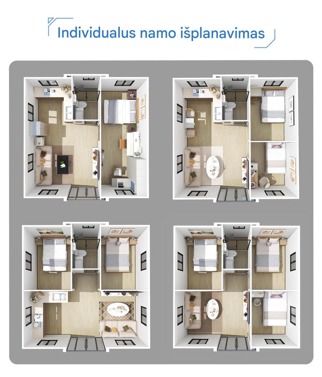 Modulinis namelis + terasa + lenktas stogas 37m²