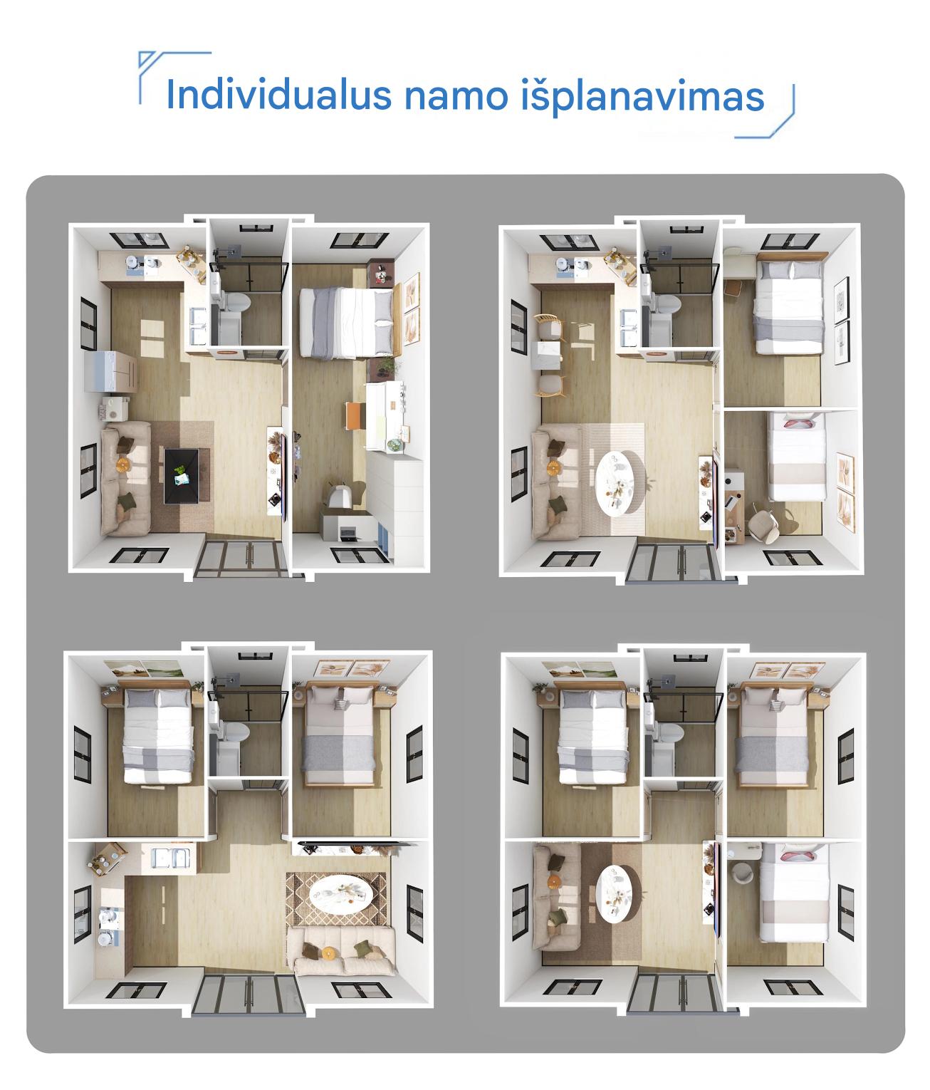 Modulinis namelis + terasa + lenktas stogas 37m²