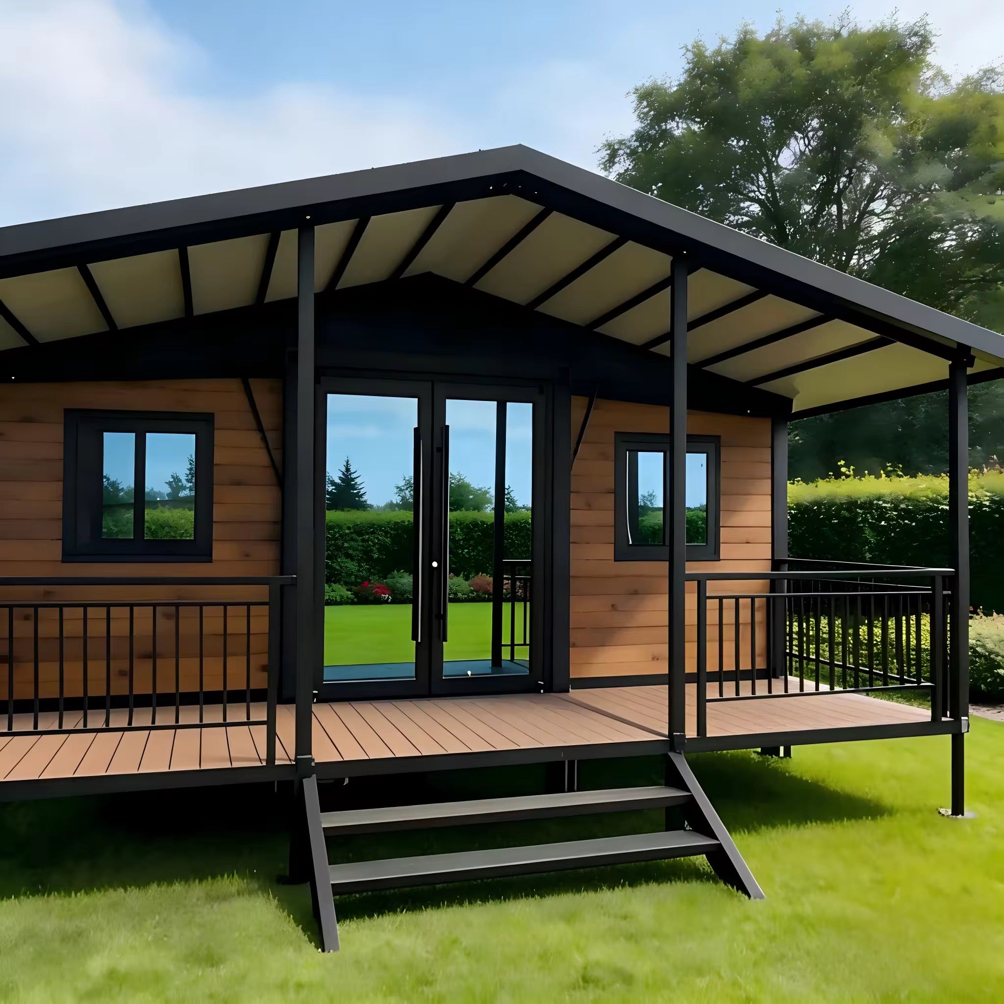 Modulinis namelis + terasa + lenktas stogas 37m²