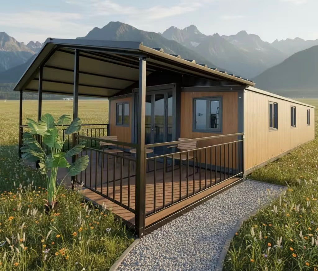 Modulinis namelis 57m² su terasa ir lenktu stogu