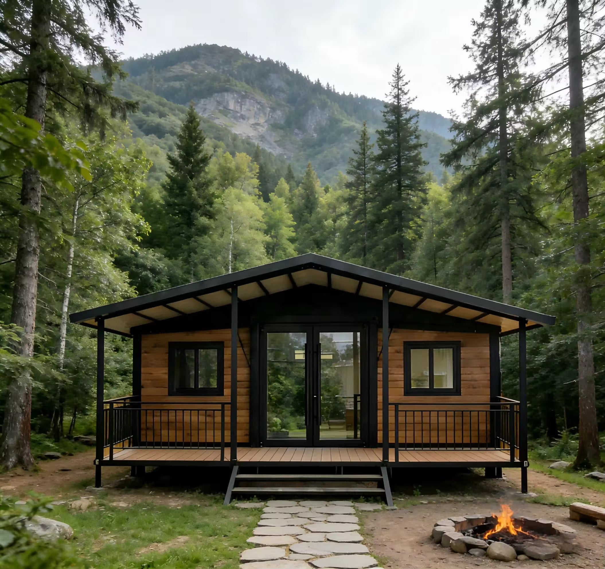 Modulinis namelis + terasa + lenktas stogas 37m²