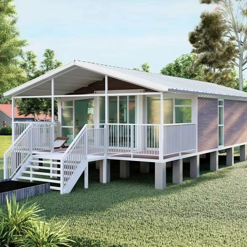 57 m² modulinis namelis su terasa ir lenktu stogu – pritaikytas žiemai