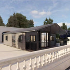 57 m² modulinis namelis su terasa ir lenktu stogu – pritaikytas žiemai