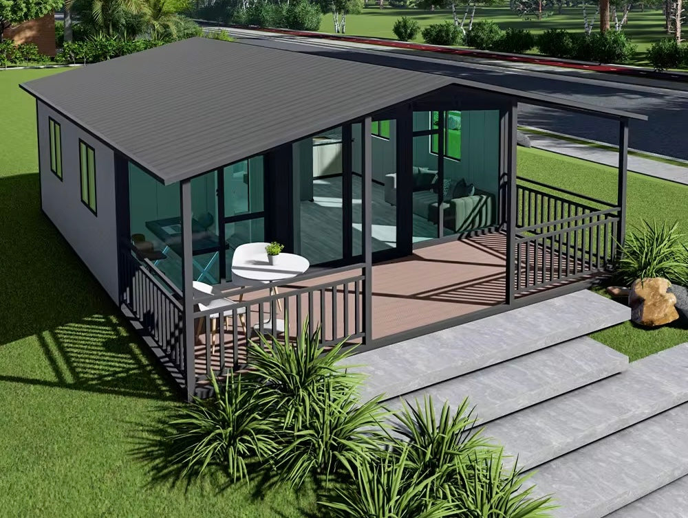 Modulinis namelis + terasa + lenktas stogas 37m²