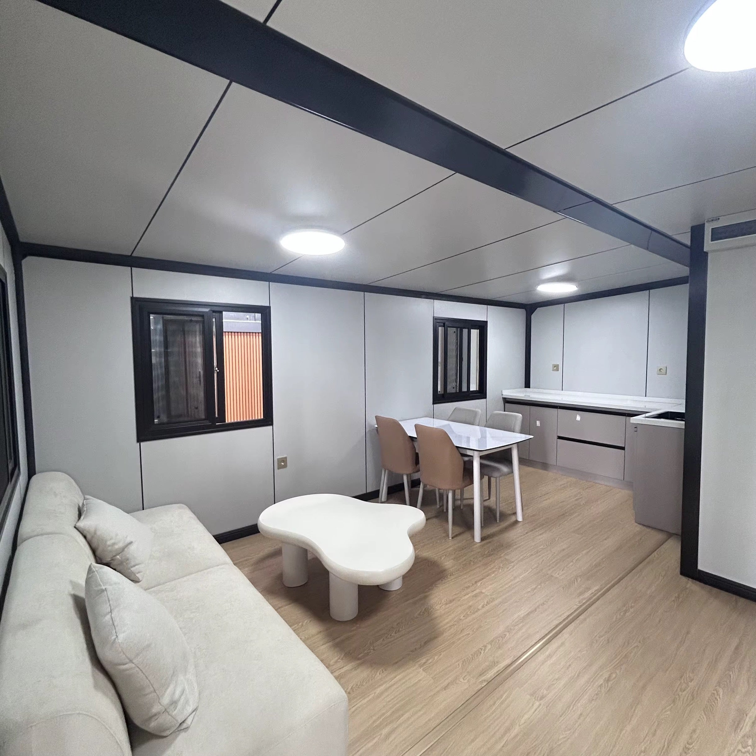 Modulinis namelis 37m² 
dvišlaitis stogas + vitrininiai langai