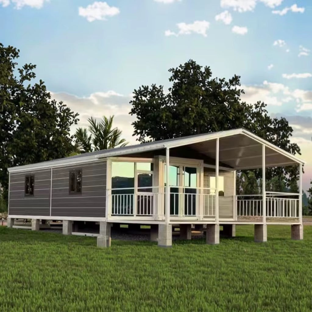37 m² modulinis namelis su terasa ir lenktu stogu – pritaikytas žiemai