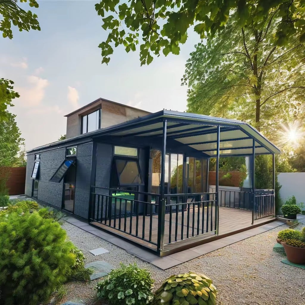Modulinis namelis + terasa + lenktas stogas 37m²